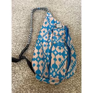 KAVU Rope Sling Bag Crossbody Sling Backpack Blue Beige Ikat Pattern